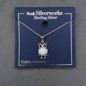 Cubic zirconia owl pendant necklace